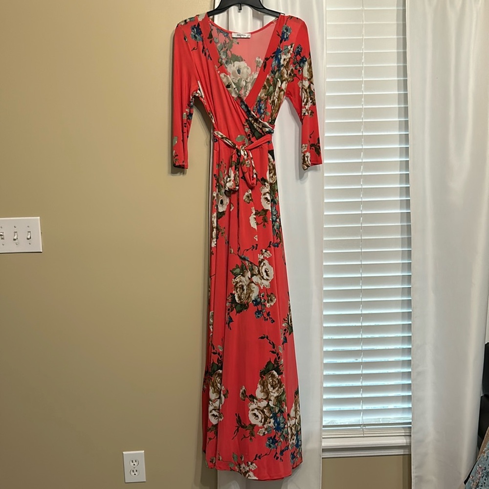 Floral Pink Coral Maxi Dress Small Bon Rosy
